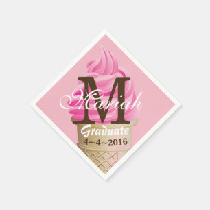 Pink Ice Cream Cone Monogram Napkins