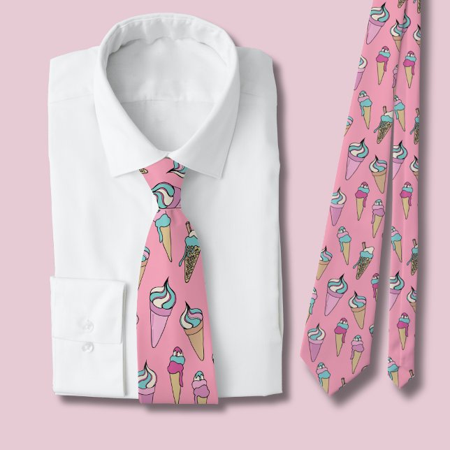 Pink Ice Cream Cone pattern Tie (Pink Ice cream cone tie )