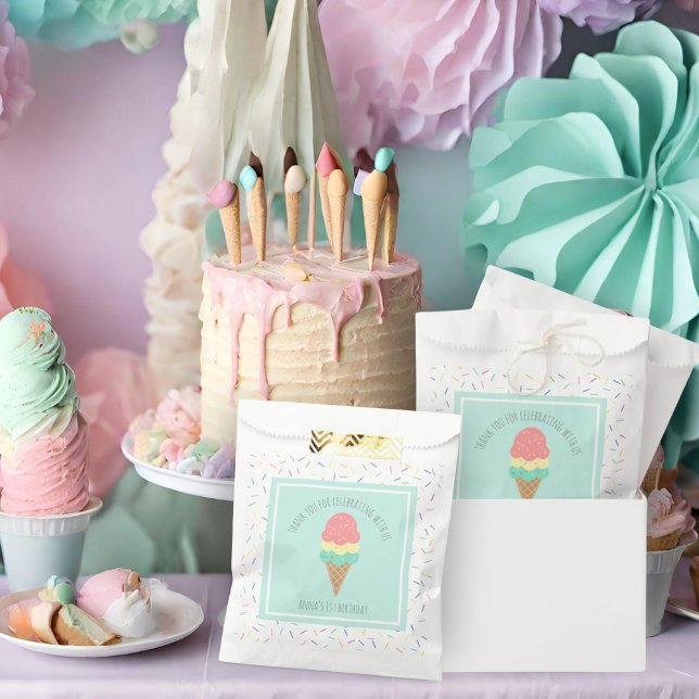 Pink ice cream cone & sprinkles sweet one birthday favour bag (Creator Uploaded)