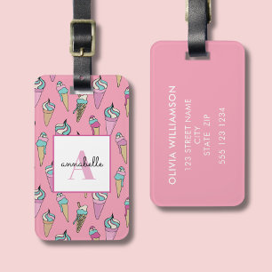 Pink Ice Cream Cone Summer Luggage Tag