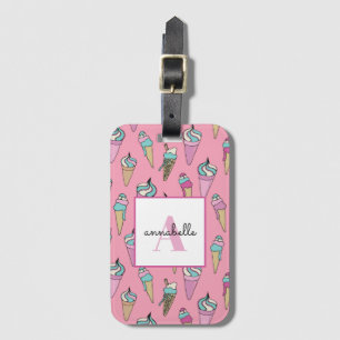 Pink Ice Cream Cone Summer Luggage Tag