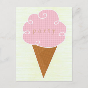 Pink Ice Cream Cone Summer Party Invitation Postcard