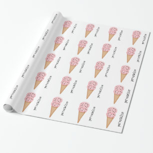 Pink ice cream cones personalise wrapping paper