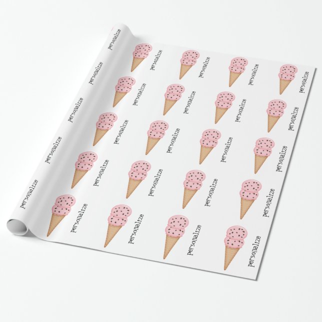 Pink ice cream cones personalise wrapping paper (Unrolled)