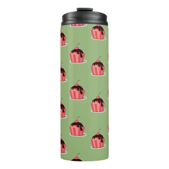 Pink ice cream cups on green (Front)