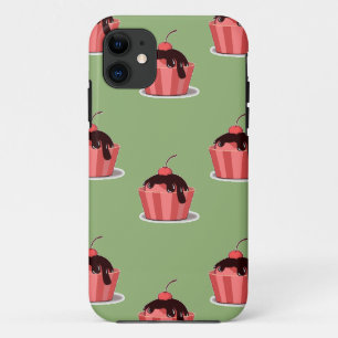 Pink ice cream cups on green iPhone 11 case