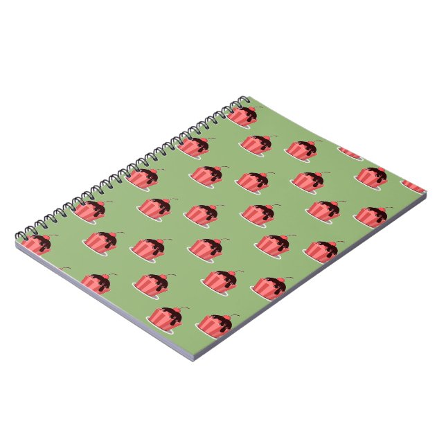 Pink ice cream cups on green notebook (Left Side)