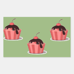 Pink ice cream cups on green rectangular sticker