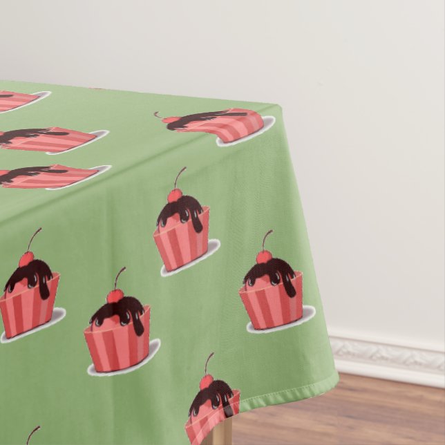 Pink ice cream cups on green tablecloth (In Situ)
