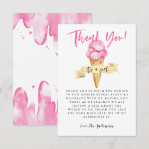Pink Ice Cream Girl Gender Reveal Party Thank You Card
