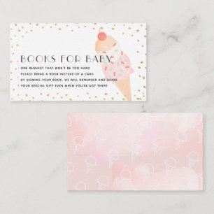 Pink Ice Cream Gold Baby Shower Book Request Enclosure Card