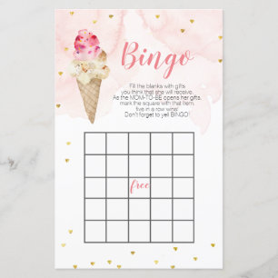 Pink Ice cream Gold Glitter baby shower Bingo Game