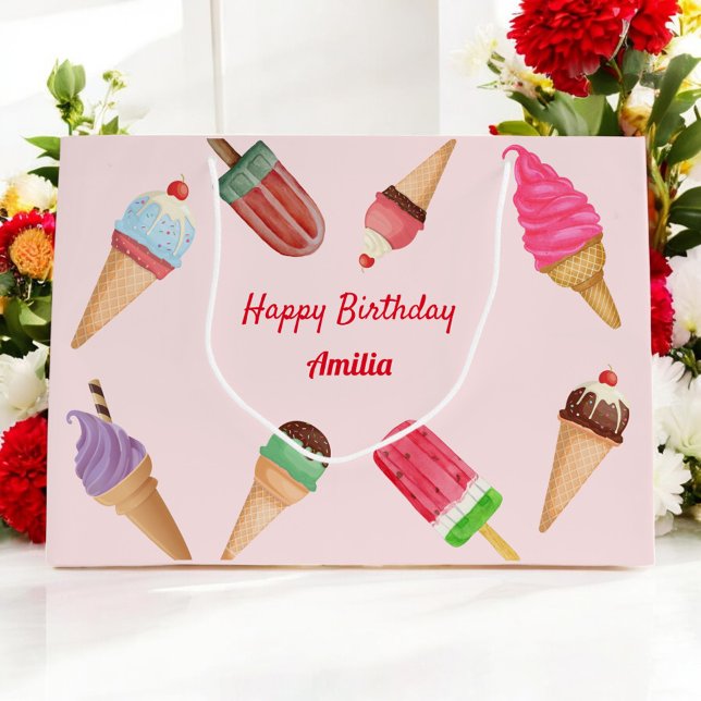 Pink Ice Cream Party Birthday Baby Shower Gift Bag (Creator Uploaded)