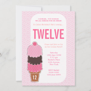Pink Ice Cream Party Girls Birthday Invite