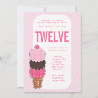 Pink Ice Cream Party Girls Birthday Invite