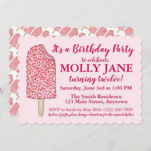 Pink Ice Cream Popsicle Birthday Party Shower Invitation