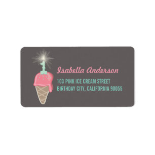 Pink Ice Cream Sparkler Girl 1st Birthday Party Label