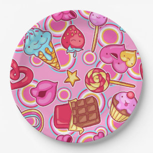 Pink Ice Cream Sweets Paper Plate