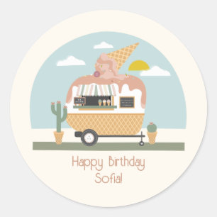 Pink Ice Cream Truck Camper Girls Birthday Classic Round Sticker