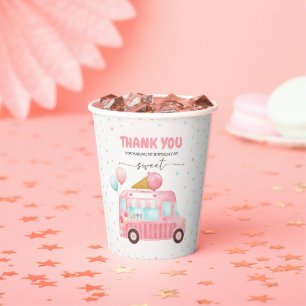 Pink Ice Cream Truck Here's The Scoop Birthday Paper Cups