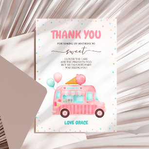 Pink Ice Cream Truck Here's The Scoop Birthday Thank You Card