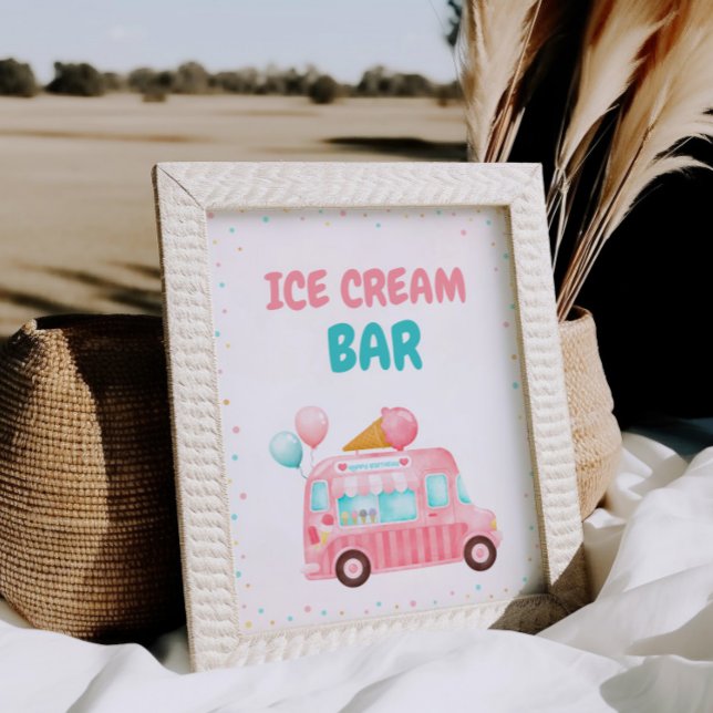 Pink Ice Cream Truck Ice Cream Bar Pedestal Sign (Creator Uploaded)