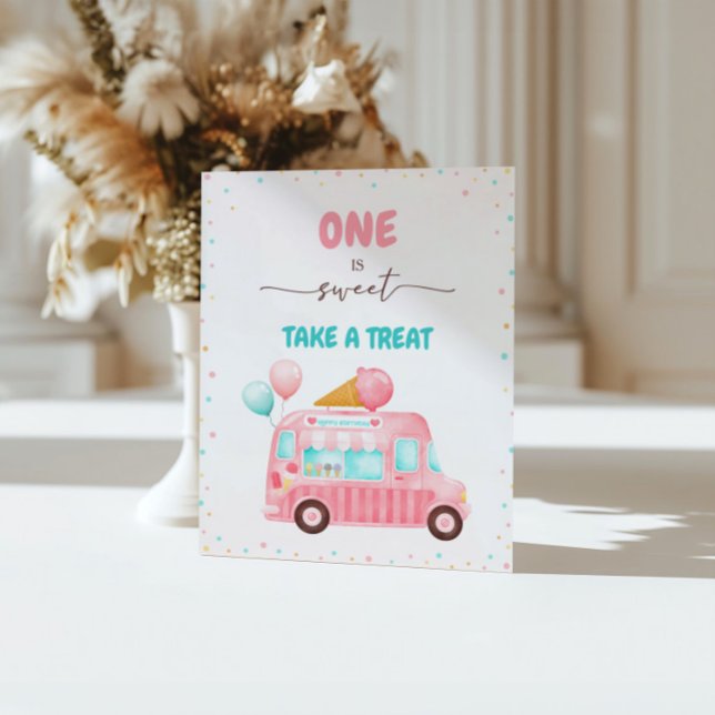 Pink Ice Cream Truck Treat Pedestal Sign (Creator Uploaded)