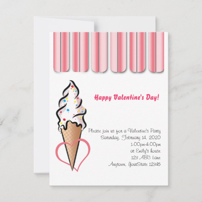 Pink Ice Cream Valentine Party Invitation (Front)