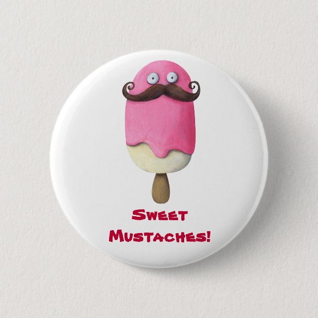 Pink Ice Cream with Moustaches 6 Cm Round Badge (Front)