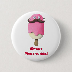 Pink Ice Cream with Moustaches 6 Cm Round Badge
