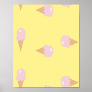 Pink ice creams on yellow poster