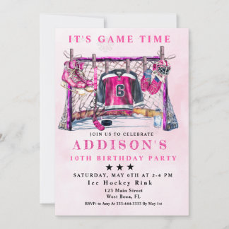 Pink Ice Hockey Birthday  Invitation