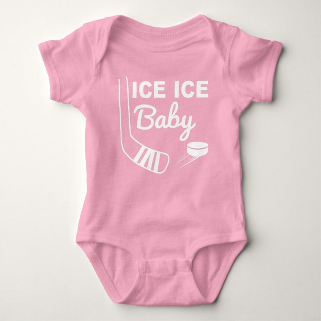 Pink Ice Ice Baby Girl Hockey Baby Bodysuit (Front)