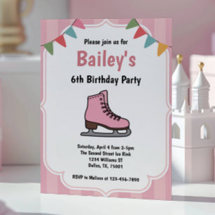 Pink Ice Skating Birthday Invitation