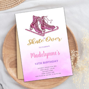 Pink Ice Skating Birthday Invitations