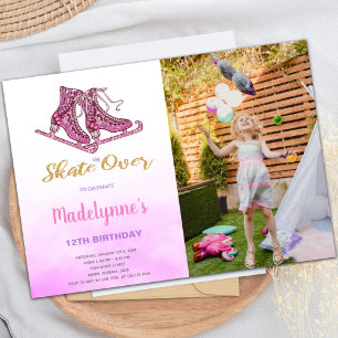 Pink Ice Skating Birthday Invitations with photo