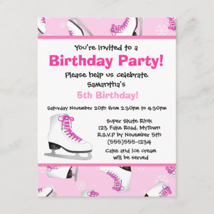 Pink Ice Skating Birthday Party Invitation