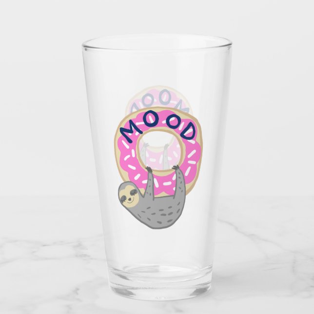 Pink Iced Doughnut Mood Sloth Glass (Front)