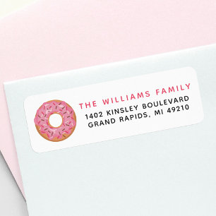 Pink Iced Doughnut With Sprinkles Return Address Label