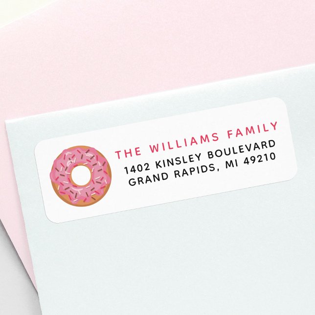 Pink Iced Doughnut With Sprinkles Return Address Label (Creator Uploaded)
