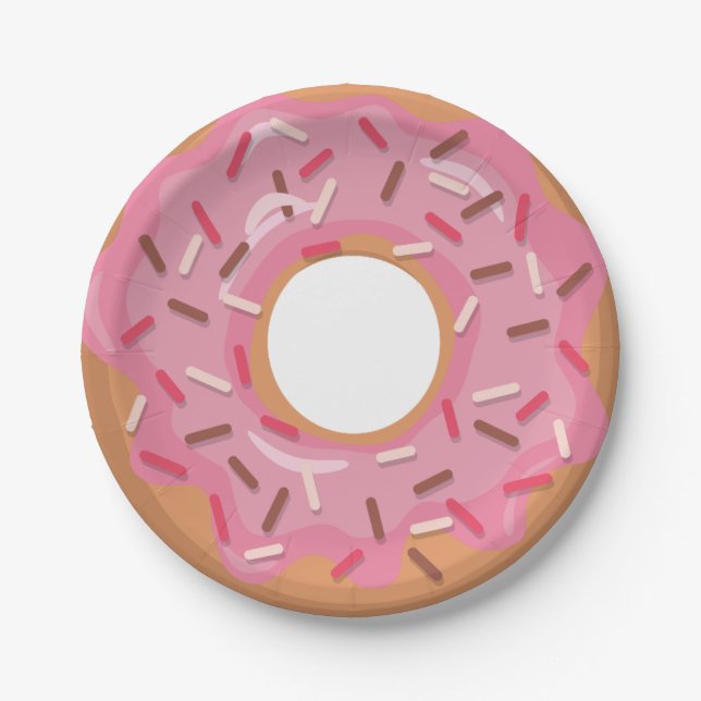 Pink Iced Doughnuts With Sprinkles Birthday Party Paper Plate (Front)