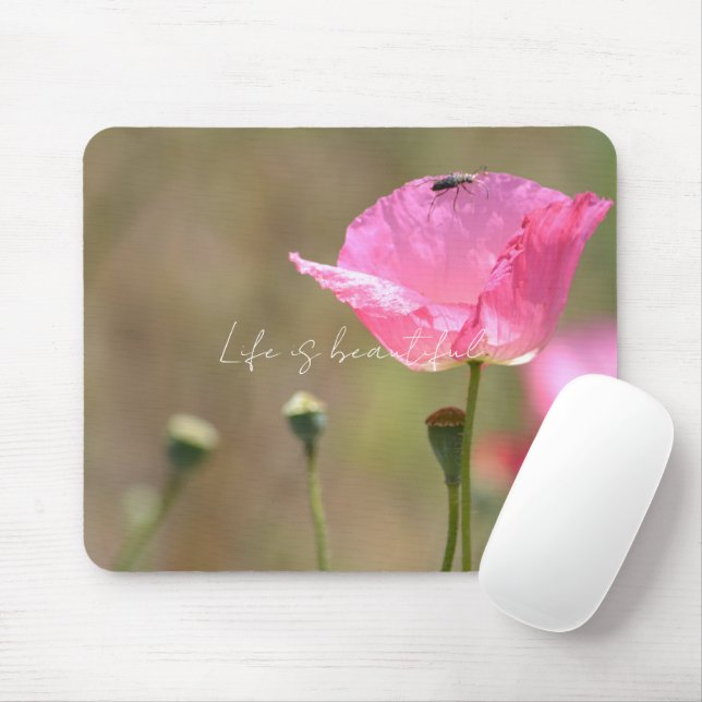 Pink Iceland Poppy Flower (photography by me) Mouse Pad (With Mouse)