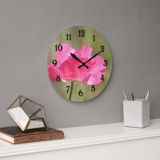Pink Iceland Poppy Flower Photography   Large Clock (Office)