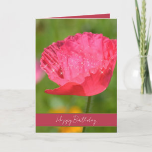 Pink Iceland Poppy Flower Sparkle Birthday  Card