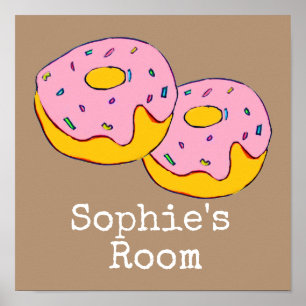 Pink icing dounut cute food art girl's room poster
