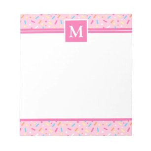 Pink Icing & Multi Colour Doughnut Sprinkles Monog Notepad