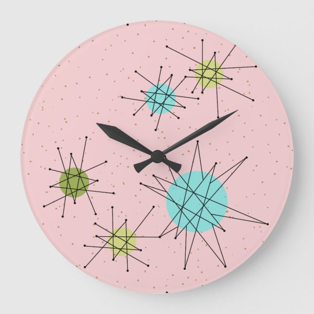 Pink Iconic Atomic Starbursts Acrylic Wall Clock (Front)