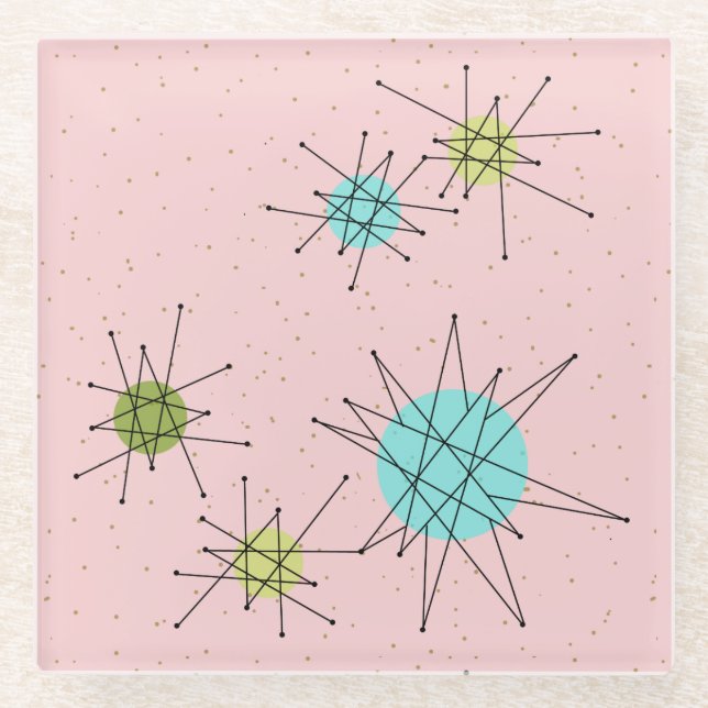 Pink Iconic Atomic Starbursts Glass Coaster (Front)
