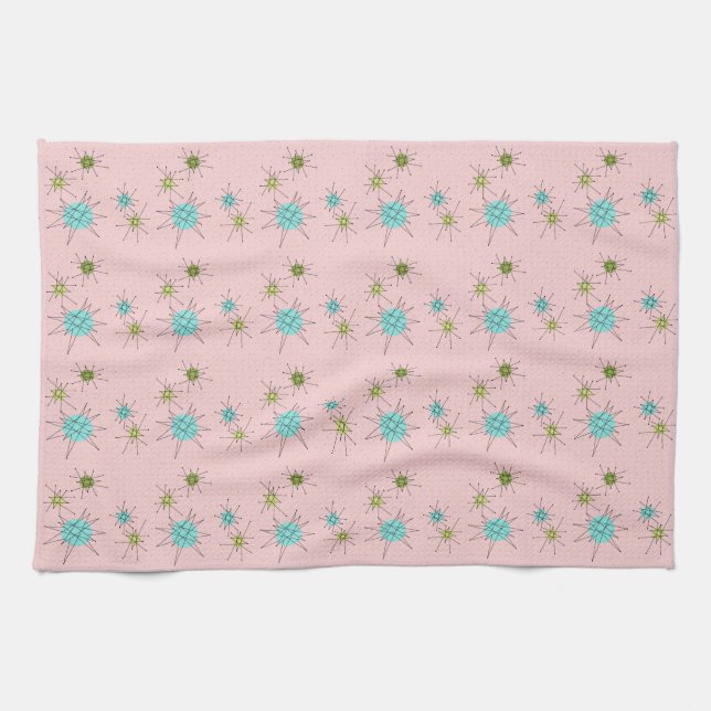 Pink Iconic Atomic Starbursts Kitchen Towel (Horizontal)