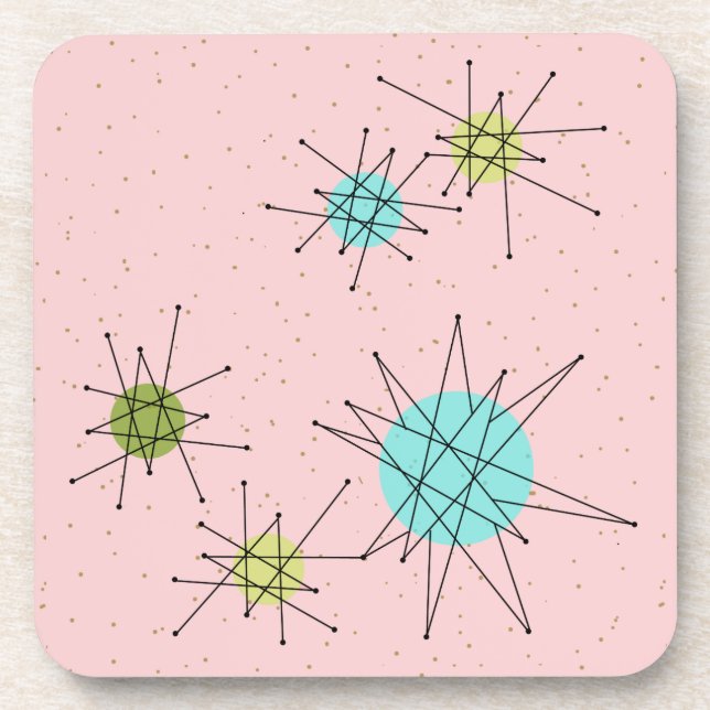 Pink Iconic Atomic Starbursts Plastic Coasters (Front)